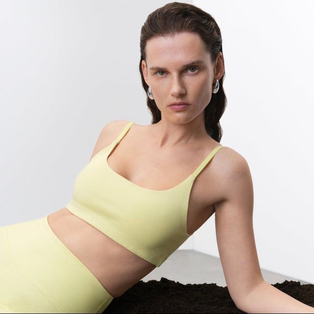 NWOT MATE the Label Organic Stretch Scoop Bra XL Zest Yellow Organic Cotton - Picture 1 of 4
